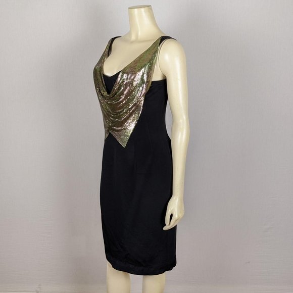 Kay‎ Unger black sheath dress with gold mesh 10 - Picture 3 of 12